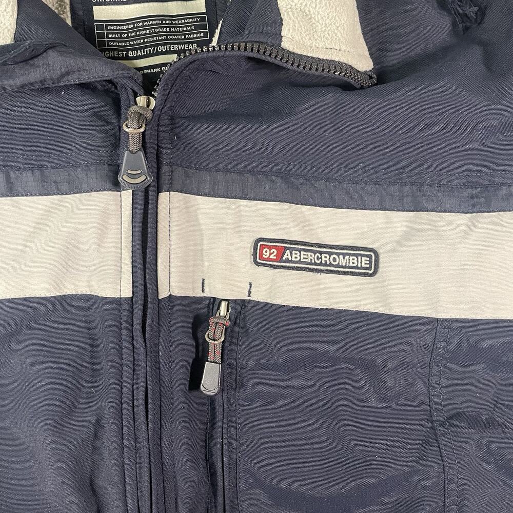 Y2K Abercrombie & Fitch A92 Jacket Mens L Fleece Lined Zip Coat Navy - Picture 11 of 16
